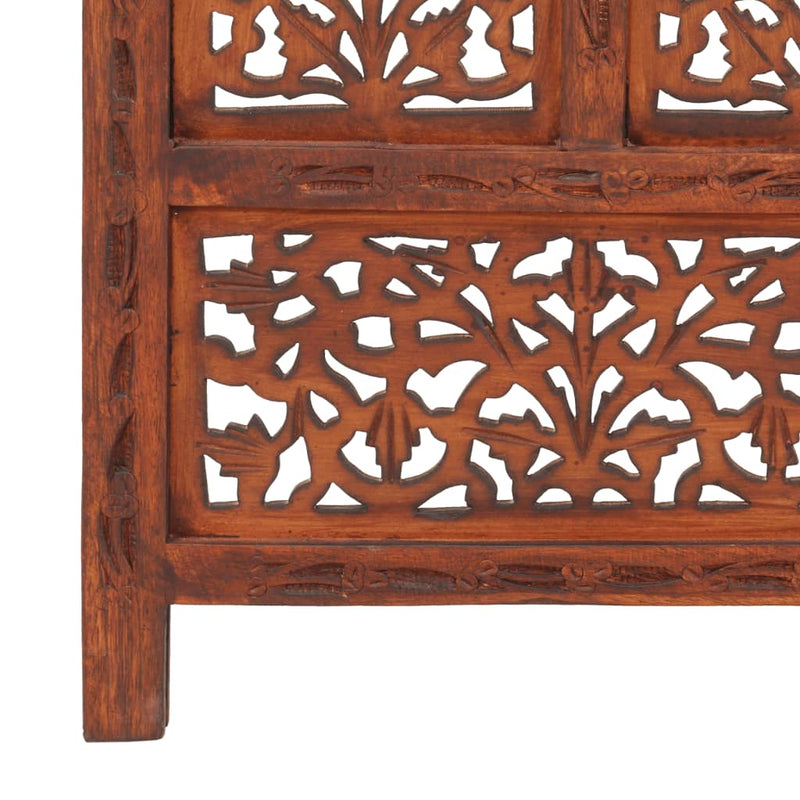 Dealsmate  Hand carved 4-Panel Room Divider Brown 160x165 cm Solid Mango Wood