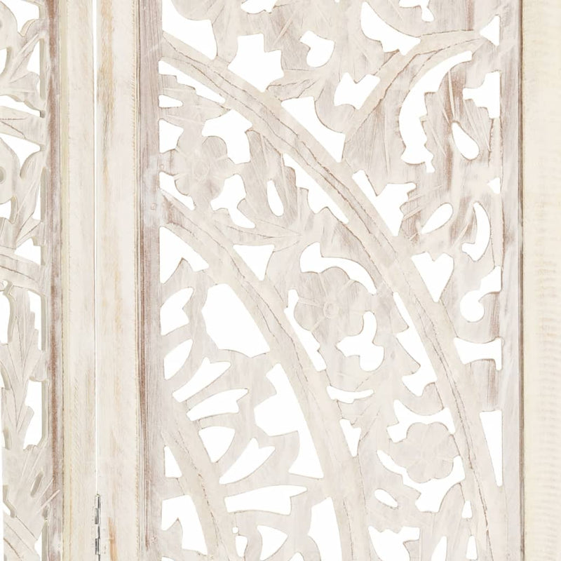 Dealsmate  Hand carved 3-Panel Room Divider White 120x165 cm Solid Mango Wood