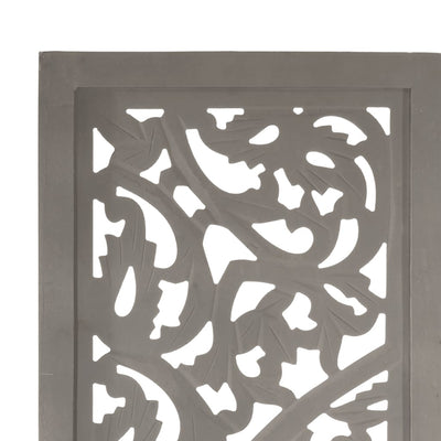 Dealsmate  Hand carved 3-Panel Room Divider Grey 120x165 cm Solid Mango Wood