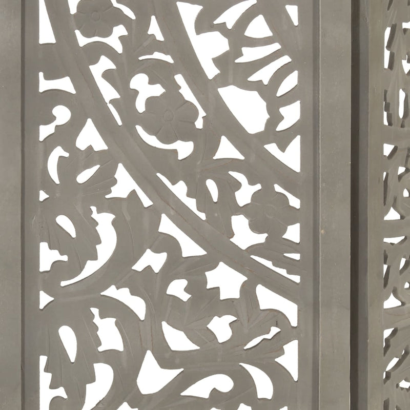 Dealsmate  Hand carved 3-Panel Room Divider Grey 120x165 cm Solid Mango Wood