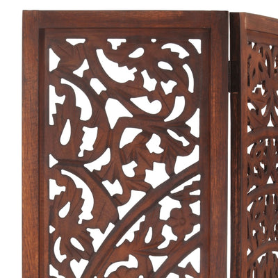 Dealsmate  Hand carved 3-Panel Room Divider Brown 120x165 cm Solid Mango Wood