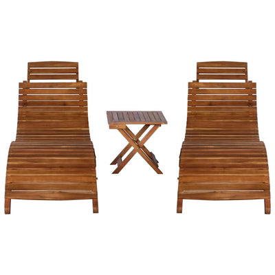 Dealsmate  3 Piece Sunlounger with Tea Table Solid Wood Acacia