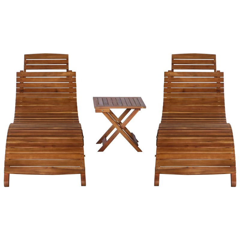 Dealsmate  3 Piece Sunlounger with Tea Table Solid Wood Acacia