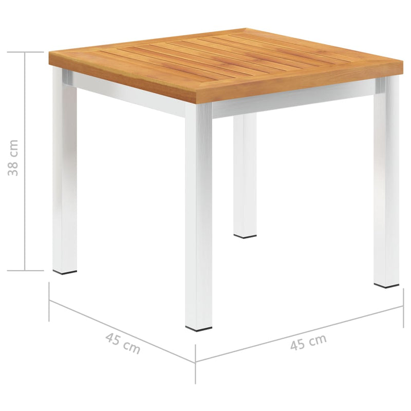 Dealsmate  Garden Side Table 45x45x38 cm Solid Acacia Wood and Stainless Steel