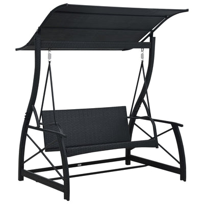 Dealsmate  3-Seater  Garden Swing Bench with Canopy Poly Rattan Black