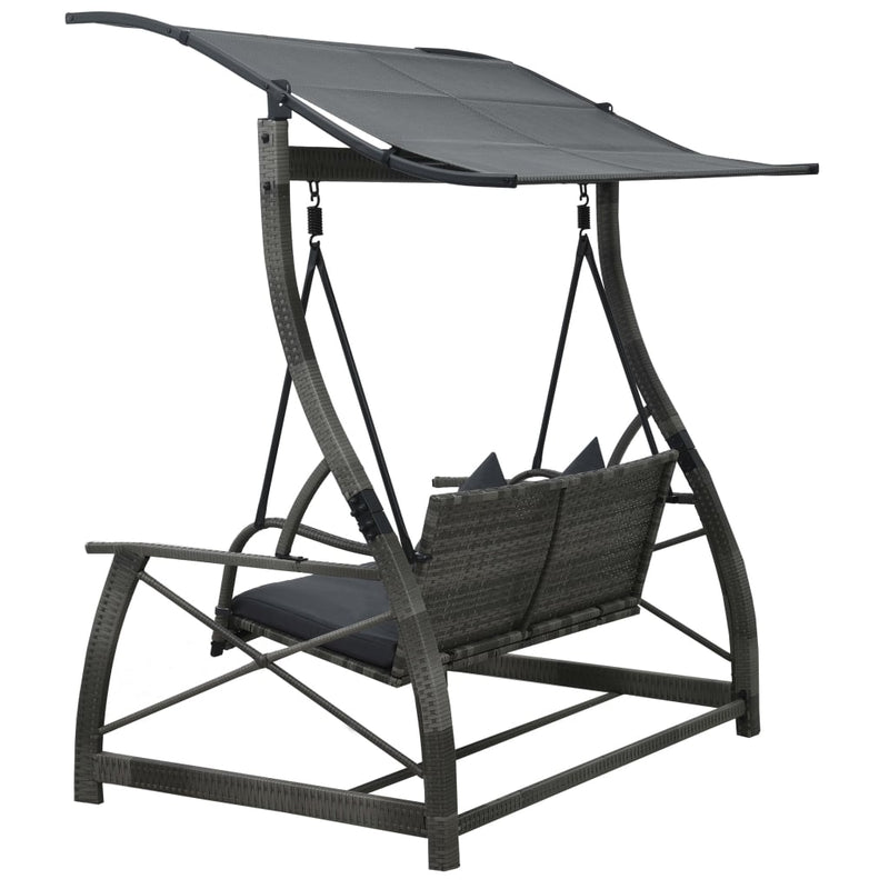 Dealsmate  3-seater Garden Swing Bench with Canopy Poly Rattan Grey