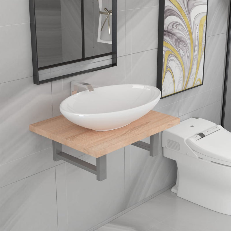 Dealsmate  Two Piece Bathroom Furniture Set Ceramic Oak