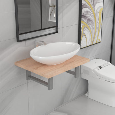 Dealsmate  Two Piece Bathroom Furniture Set Ceramic Oak