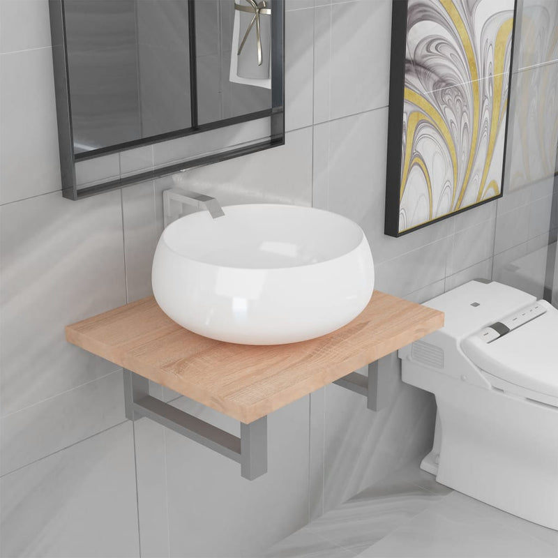 Dealsmate  Two Piece Bathroom Furniture Set Ceramic Oak