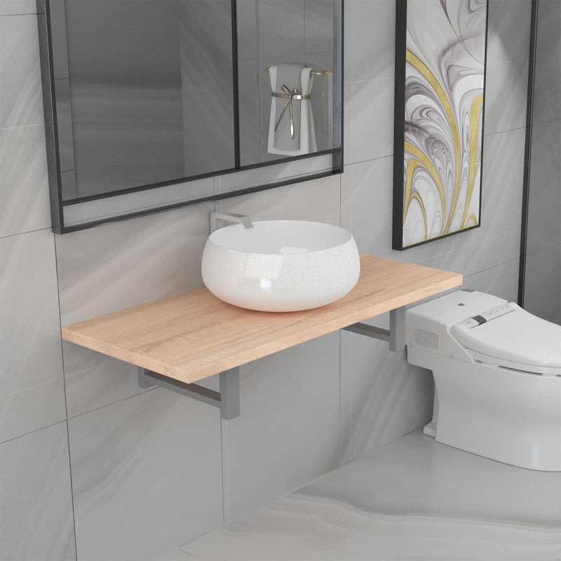 Dealsmate  Two Piece Bathroom Furniture Set Ceramic Oak