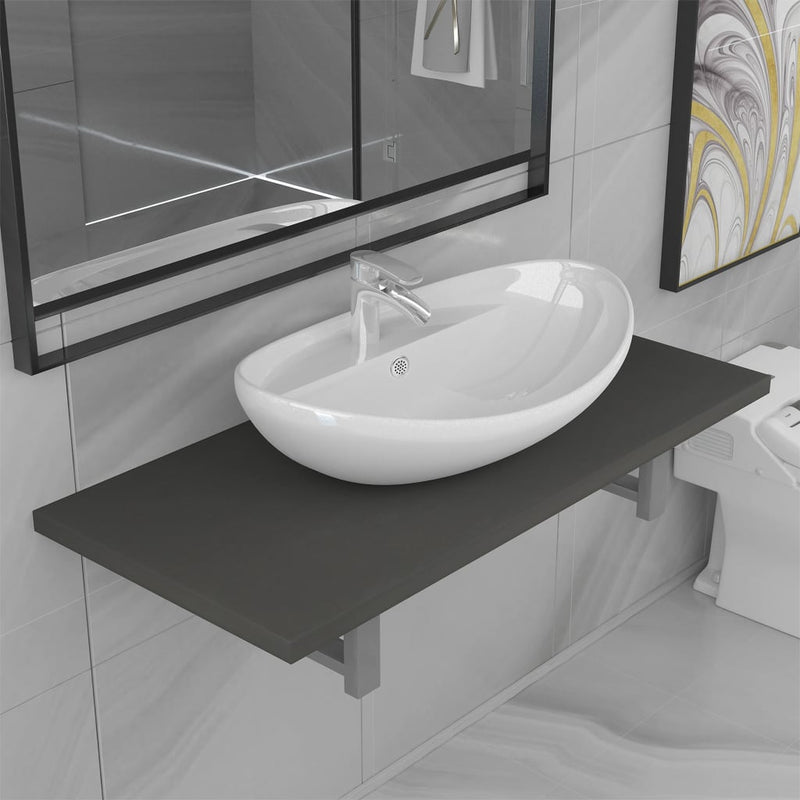 Dealsmate  Two Piece Bathroom Furniture Set Ceramic Grey