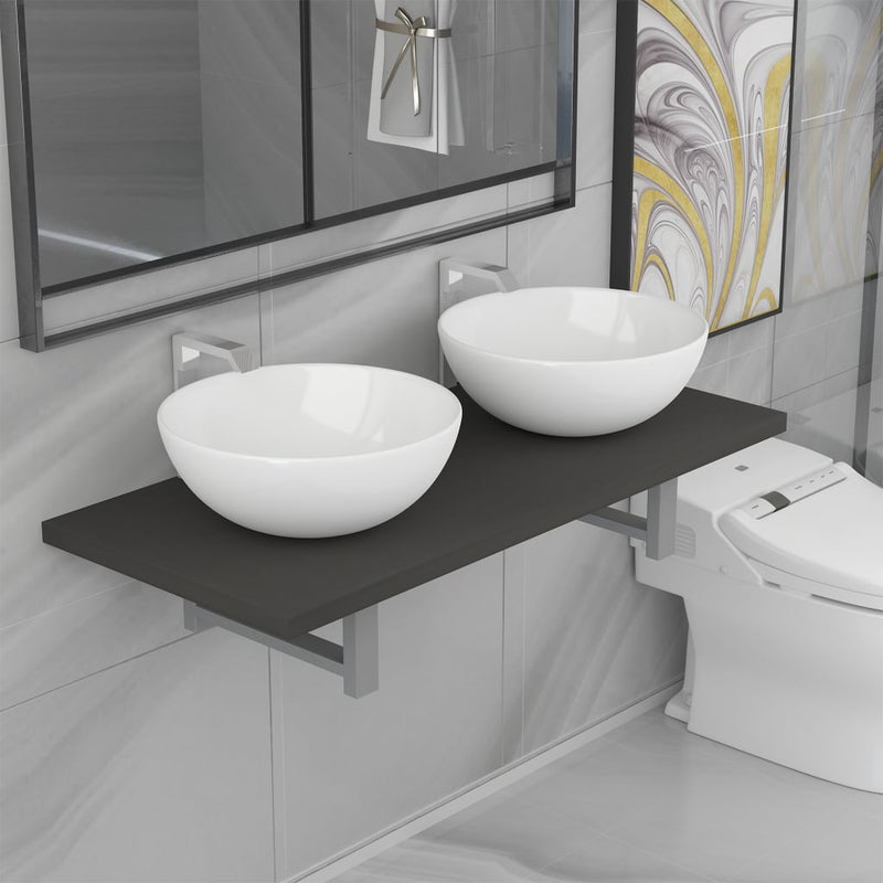 Dealsmate  Three Piece Bathroom Furniture Set Ceramic Grey