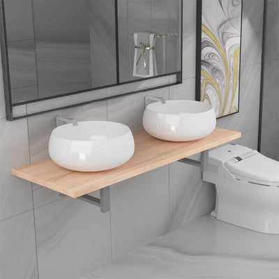 Dealsmate  Three Piece Bathroom Furniture Set Ceramic Oak