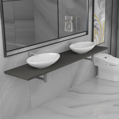 Dealsmate  Three Piece Bathroom Furniture Set Ceramic Grey