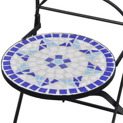Dealsmate  3 Piece Mosaic Bistro Set Ceramic Tile Blue and White