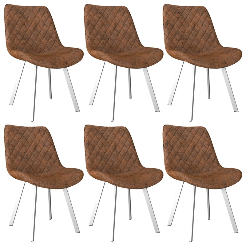 Dealsmate  Dining Chairs 6 pcs Brown Faux Suede Leather