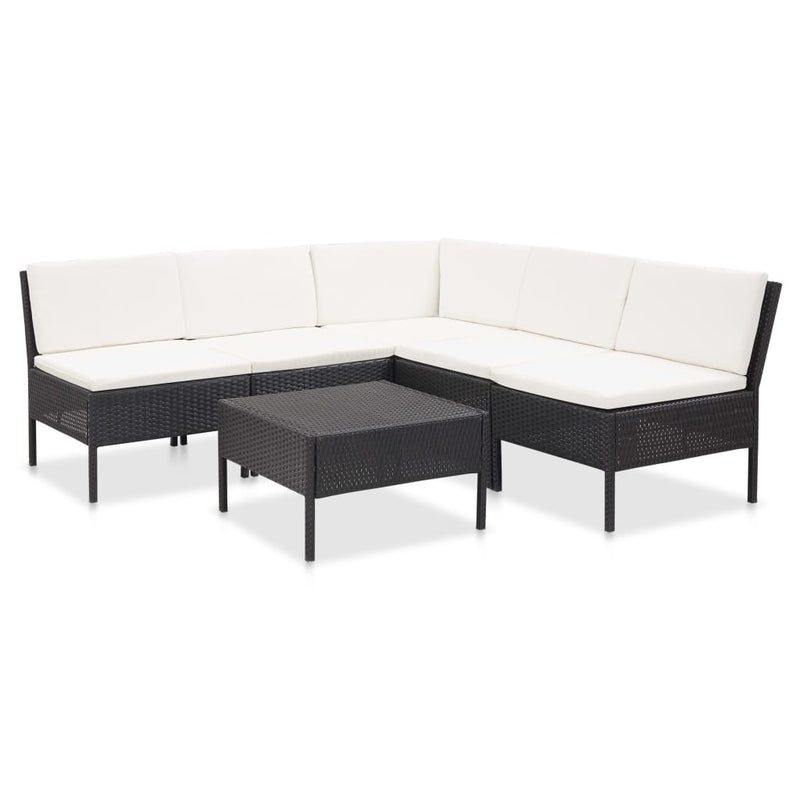 Dealsmate  6 Piece Garden Lounge Set with Cushions Poly Rattan Black