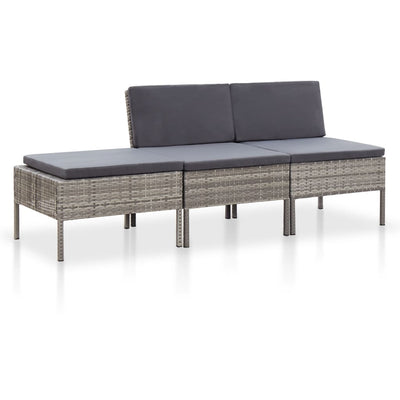 Dealsmate  3 Piece Garden Lounge Set with Cushions Poly Rattan Grey