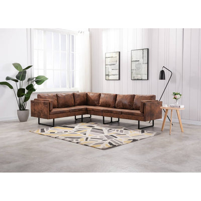 Dealsmate  Corner Sofa Faux Suede Leather Brown