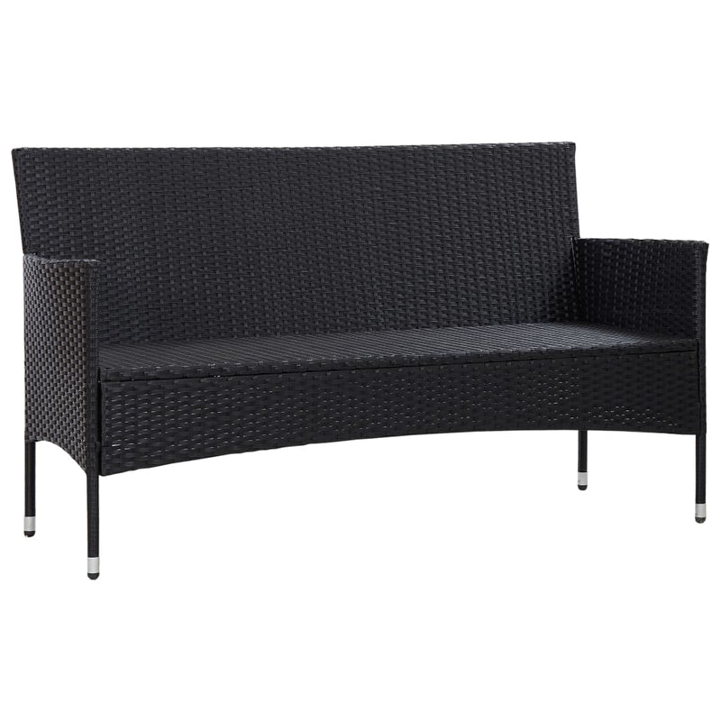 Dealsmate  3-Seater Garden Sofa with Cushions Black Poly Rattan