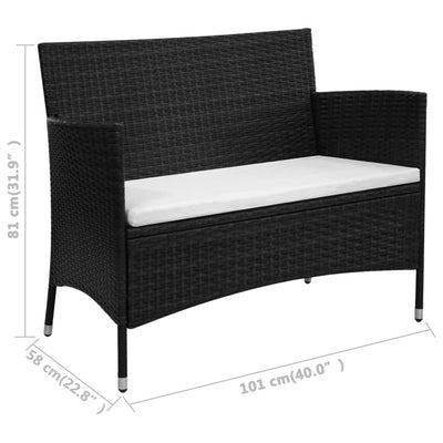 Dealsmate  Garden Bench with Cushion Poly Rattan Black