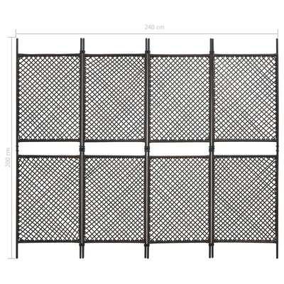 Dealsmate  4-Panel Room Divider Poly Rattan Brown 240x200 cm