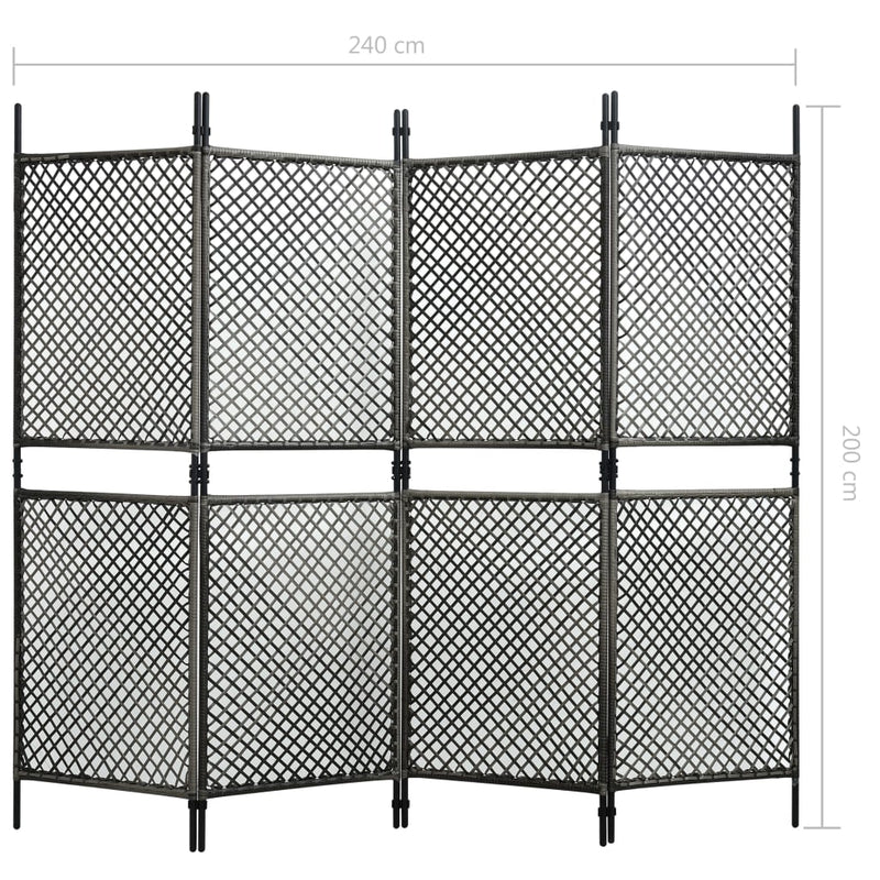 Dealsmate  4-Panel Room Divider Poly Rattan Anthracite 240x200 cm