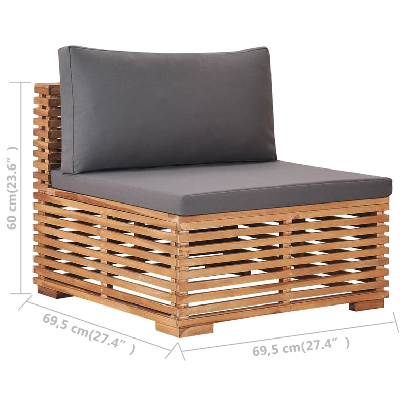 Dealsmate  Garden Middle Sofa with Grey Cushion Solid Teak Wood