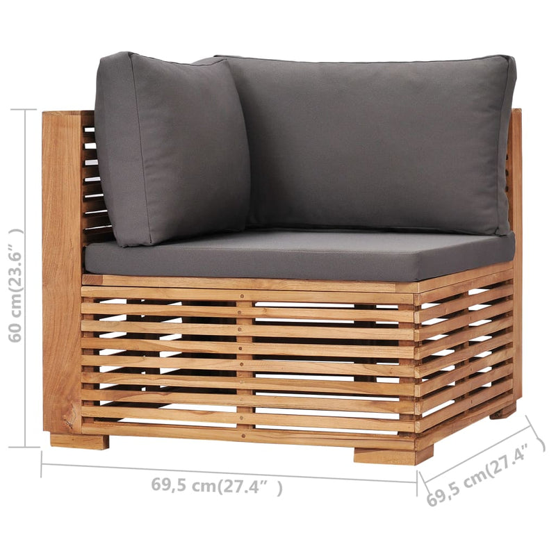 Dealsmate  Garden Corner Sofa with Grey Cushion Solid Teak Wood