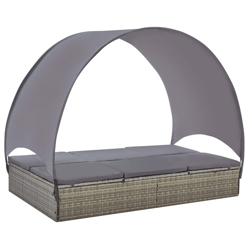Dealsmate  Double Sun Lounger with Canopy Poly Rattan Grey