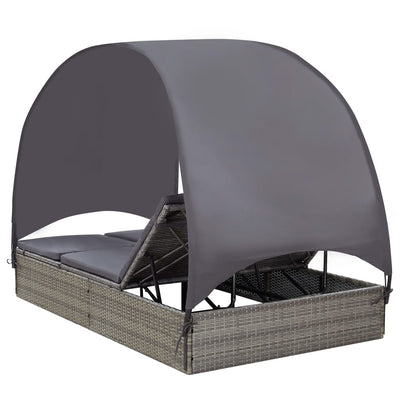 Dealsmate  Double Sun Lounger with Canopy Poly Rattan Grey