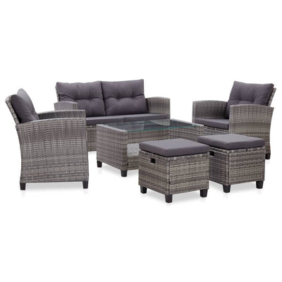 Dealsmate  6 Piece Garden Sofa Set with Cushions Poly Rattan Dark Grey
