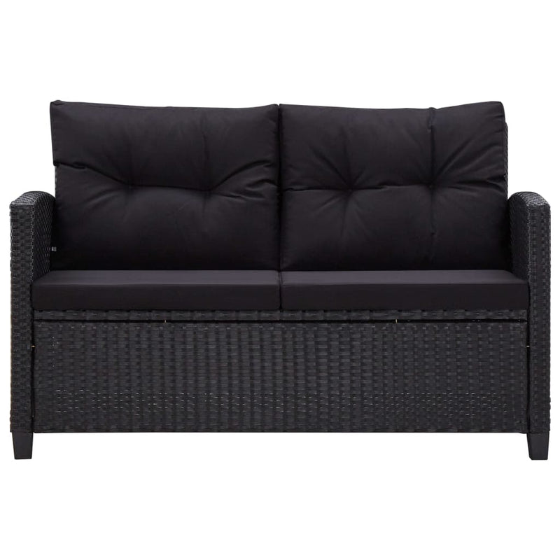 Dealsmate  2-Seater Garden Sofa with Cushions Black 124 cm Poly Rattan