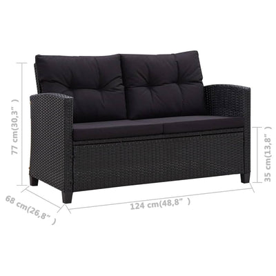 Dealsmate  2-Seater Garden Sofa with Cushions Black 124 cm Poly Rattan
