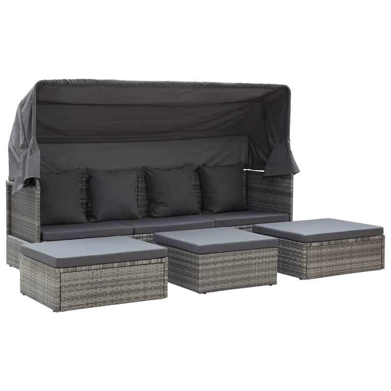 Dealsmate  Garden Lounge Bed with Roof Mixed Grey Poly Rattan