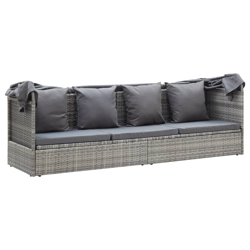 Dealsmate  Garden Lounge Bed with Roof Mixed Grey Poly Rattan