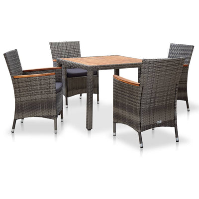 Dealsmate  5 Piece Garden Dining Set with Cushions Poly Rattan Grey