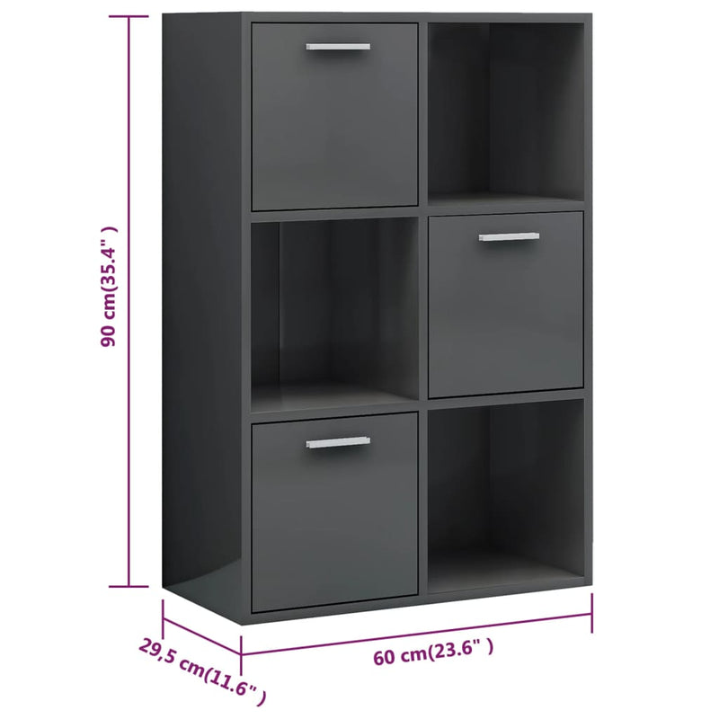 Dealsmate  Storage Cabinet High Gloss Grey 60x29.5x90 cm Engineered Wood