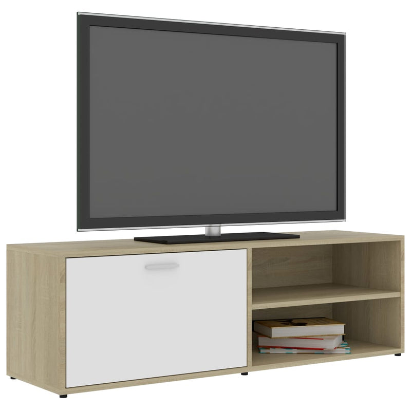 Dealsmate  TV Cabinet White and Sonoma Oak 120x34x37 cm Engineered Wood