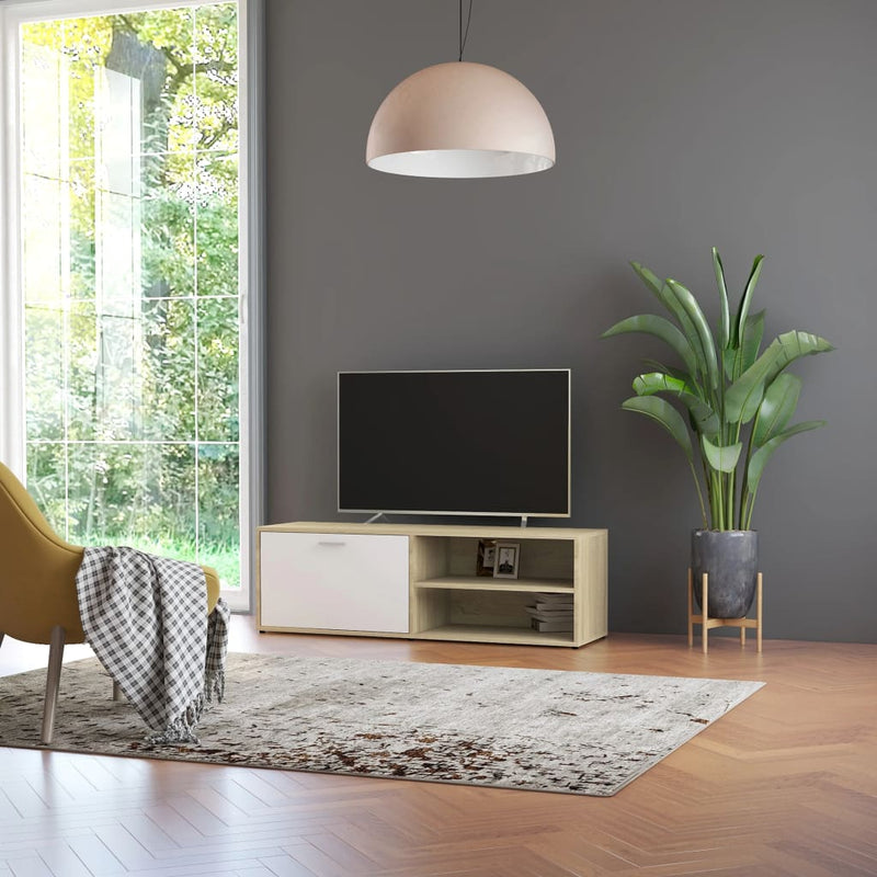 Dealsmate  TV Cabinet White and Sonoma Oak 120x34x37 cm Engineered Wood