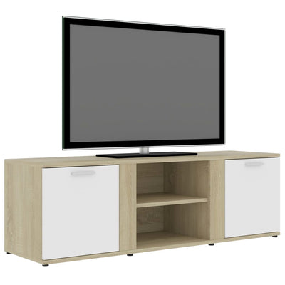 Dealsmate  TV Cabinet White and Sonoma Oak 120x34x37 cm Chipboard