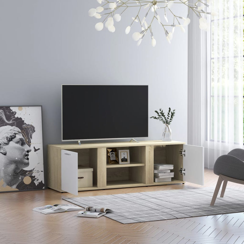 Dealsmate  TV Cabinet White and Sonoma Oak 120x34x37 cm Chipboard