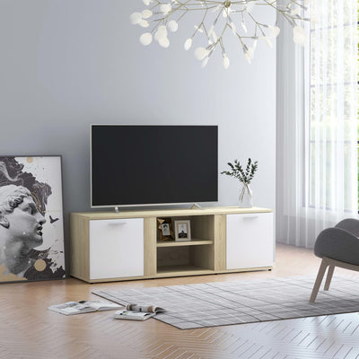 Dealsmate  TV Cabinet White and Sonoma Oak 120x34x37 cm Chipboard