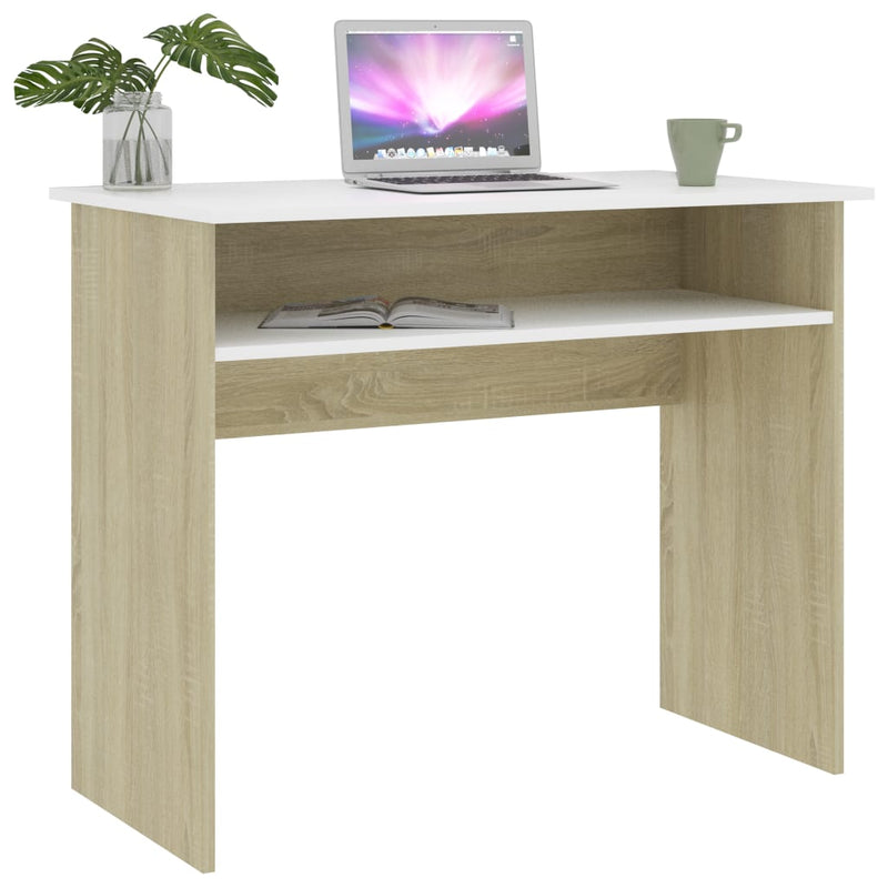 Dealsmate  Desk White and Sonoma Oak 90x50x74 cm Engineered Wood