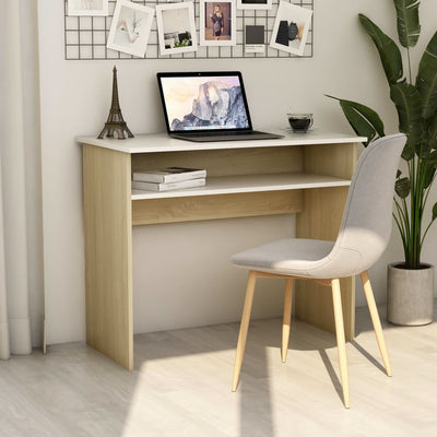 Dealsmate  Desk White and Sonoma Oak 90x50x74 cm Engineered Wood