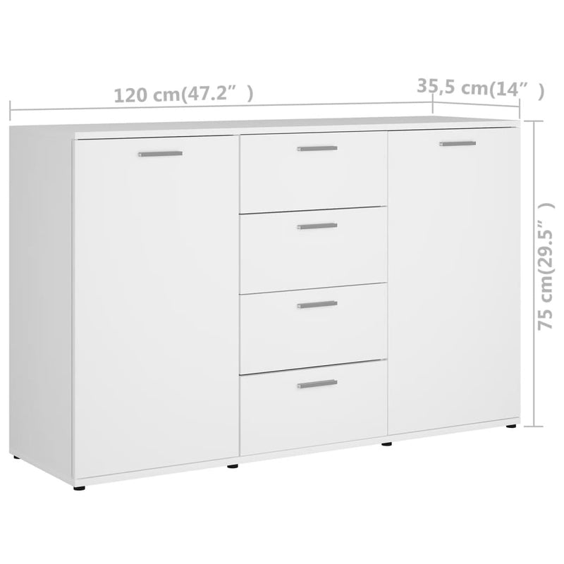 Dealsmate  Sideboard White 120x35.5x75 cm Engineered Wood