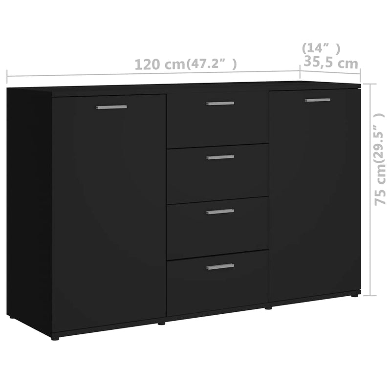 Dealsmate  Sideboard Black 120x35.5x75 cm Chipboard