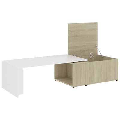 Dealsmate  Coffee Table White and Sonoma Oak 150x50x35 cm Engineered Wood