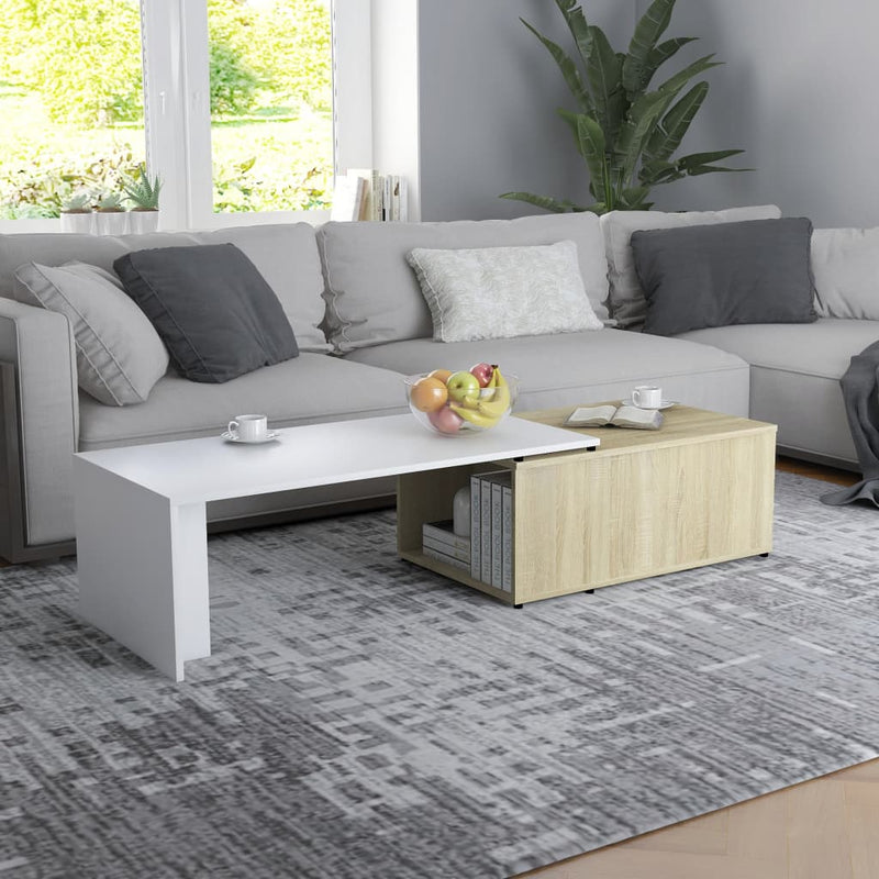 Dealsmate  Coffee Table White and Sonoma Oak 150x50x35 cm Engineered Wood