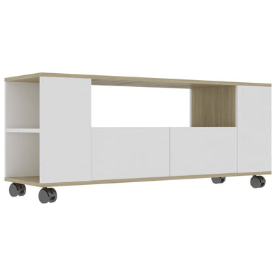 Dealsmate  TV Cabinet White and Sonoma Oak 120x35x48 cm Engineered Wood